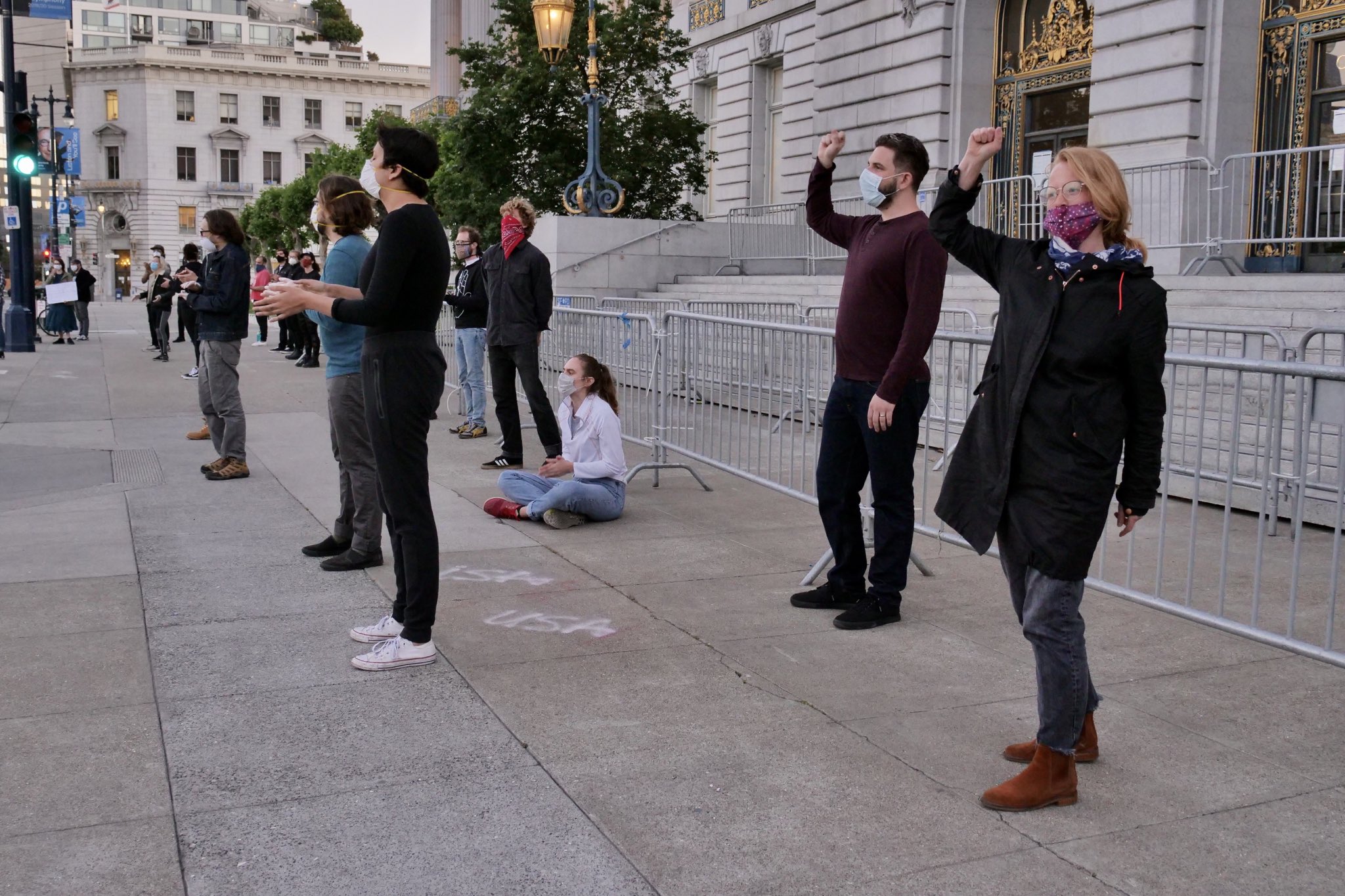 Me in a group of (mostly white) protestors out past curfew in SF